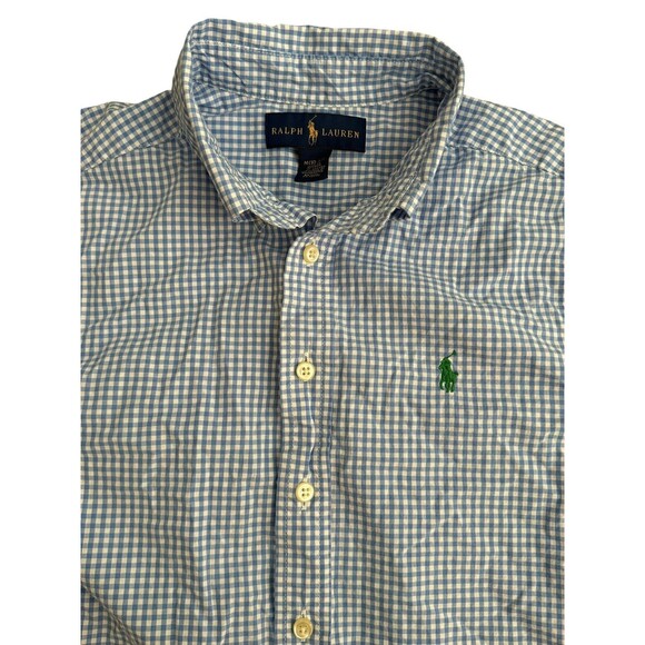 Ralph Lauren Boys Blue Gingham Check Long Sleeve Button Down Size Medium 10/12 - Picture 2 of 6